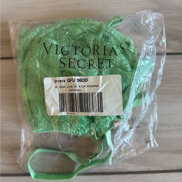 Victoria’s Secret Wicked Unlined Boho Embroidery Balconette Bra GREEN 36DD NWT - Picture 9 of 9